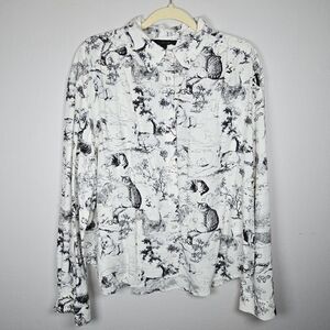 Anthro Jane+Delancey Women's Animal Print Button Down Top Dog Cat Bird Bunny XL